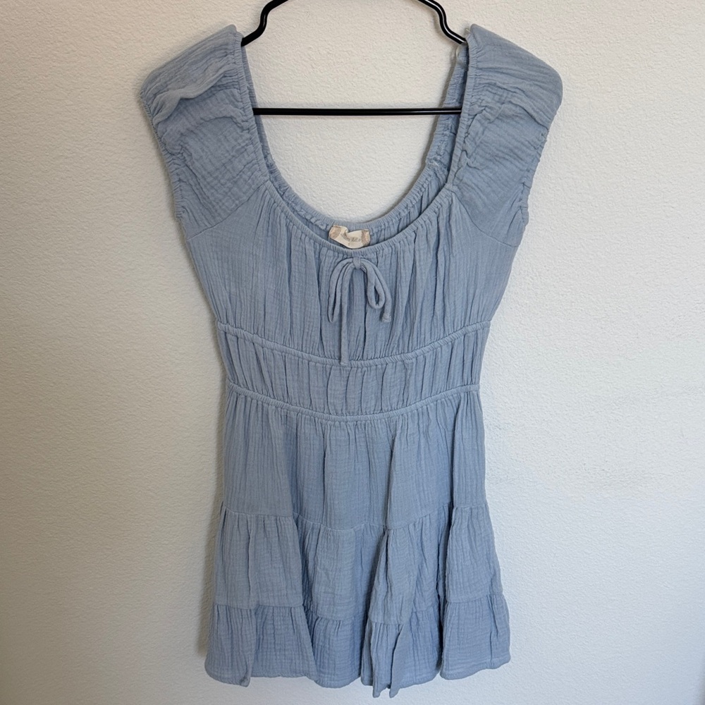 Altar'd State Light Blue Gauze Tie Neck Dress